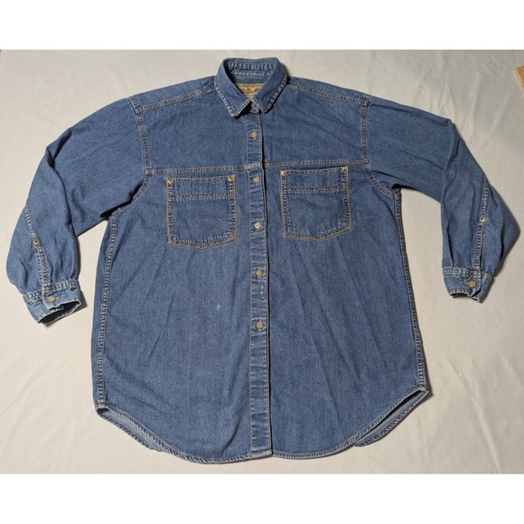 Calvin Klein Collection Tops - VTG 80s CALVIN KLEIN  Weathered American Classic Blue Denim Shirt - Women Medium
